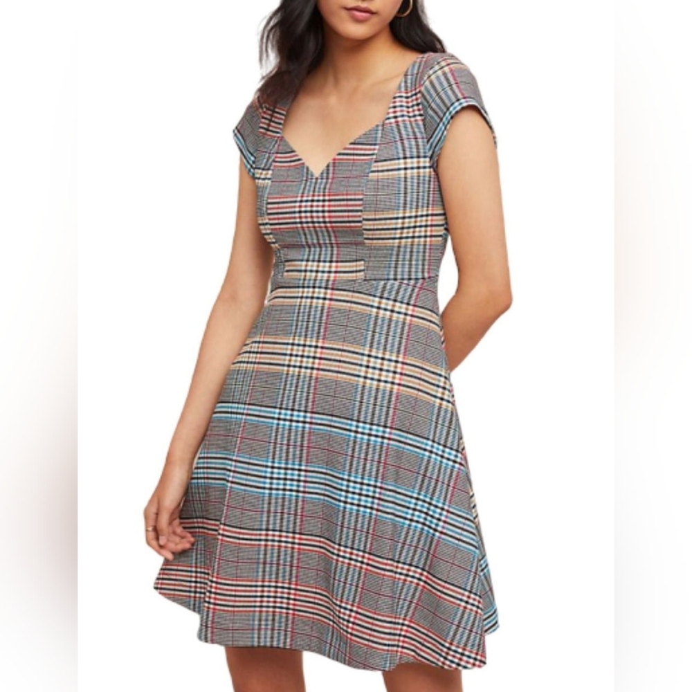 Moulinette Soeurs Finley Plaid Dress Fit & Flare A-line Sweetheart Neckline Sz 8